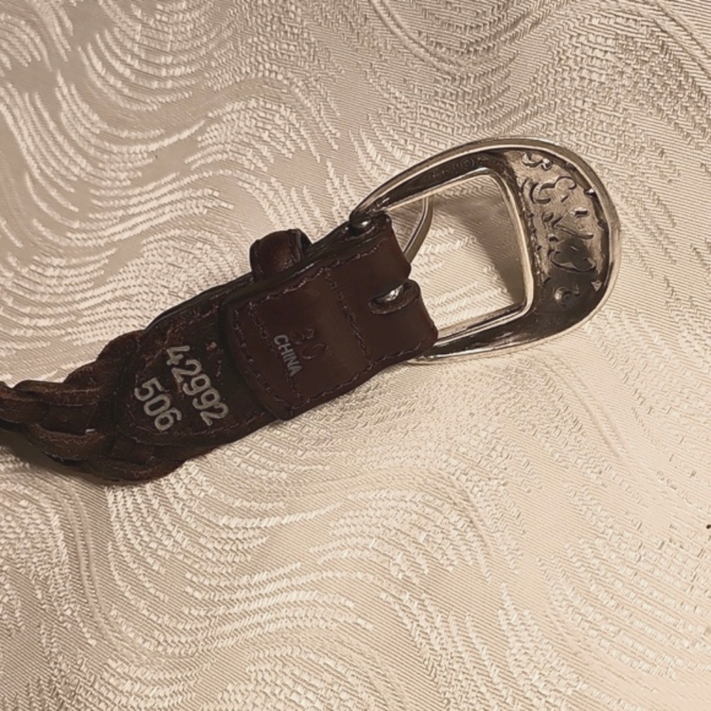 Braided bourbon brown leather belt with silver filligre buckle vintage 1995 w 30 - Picture 4 of 7